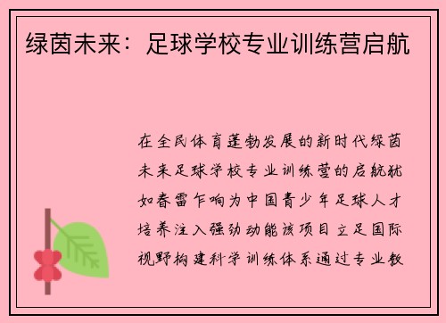 绿茵未来：足球学校专业训练营启航